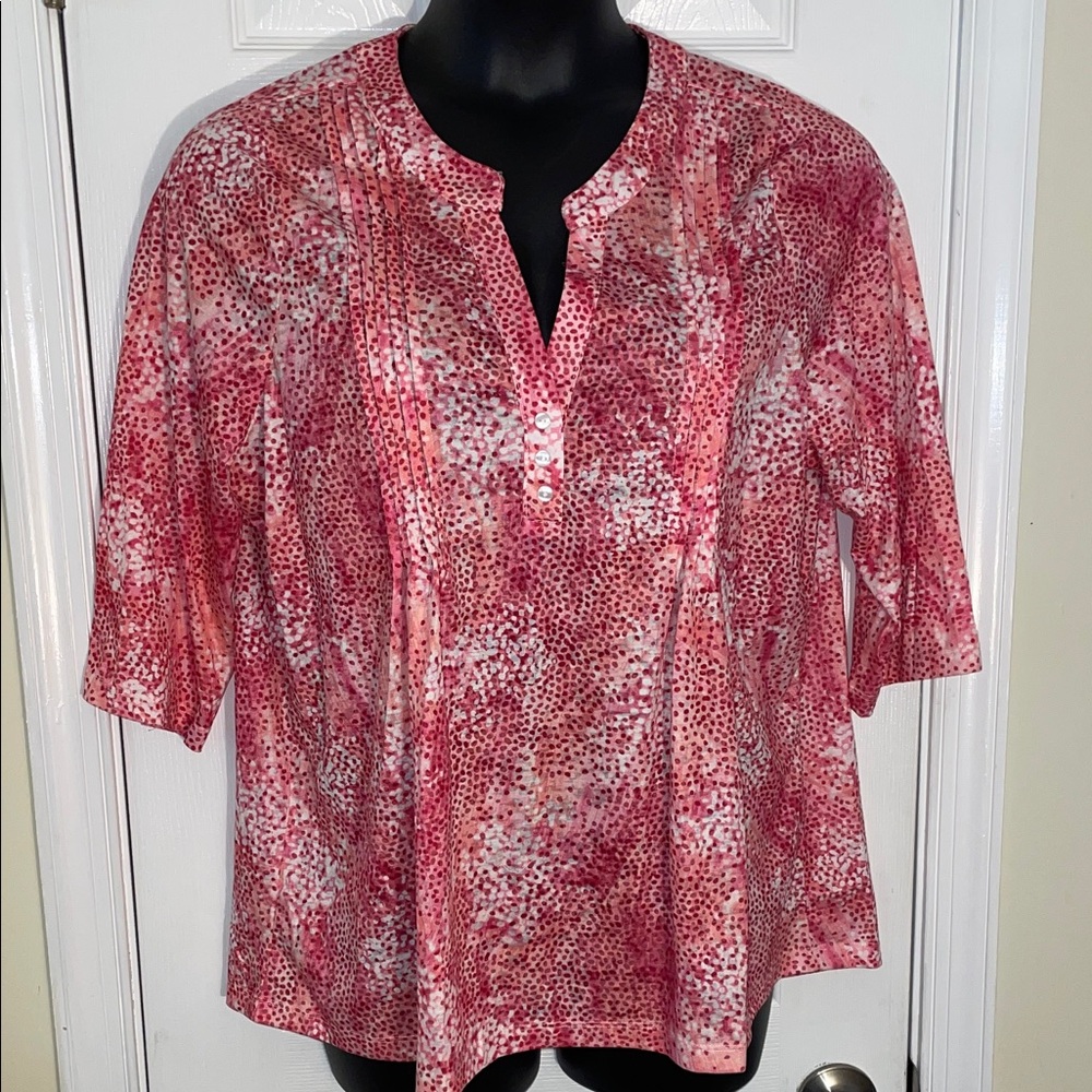 Women's Pink Patterned Split-Neck Pullover Tunic